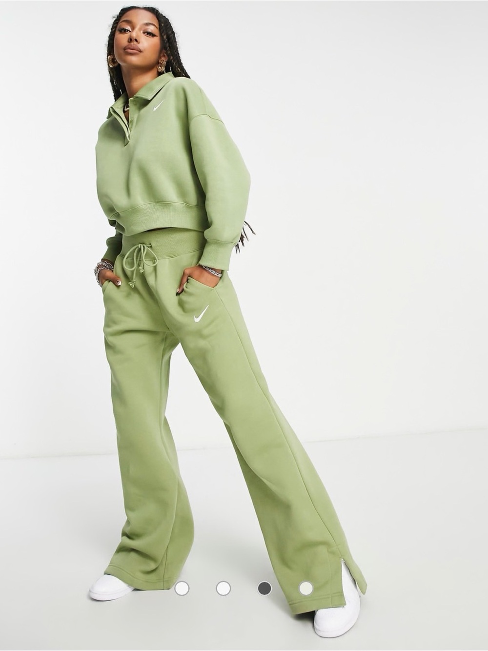 Nike Sportswear Phoenix Fleece Crop Polo Sweatshirt Women's Medium Sage Green - Picture 14 of 14